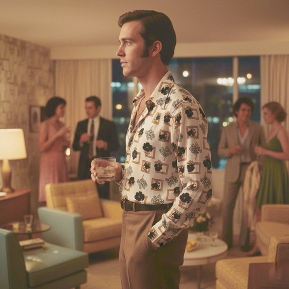 Fabulous 1970’s Long Sleeve Disco Button Down for Men - Picture 1 of 8